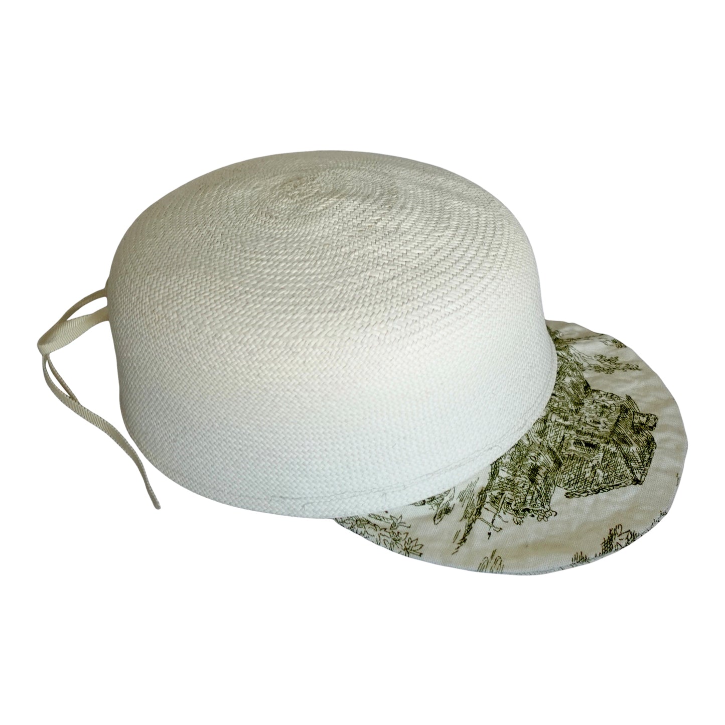 Upcycled panama cap with vintage toile  visor