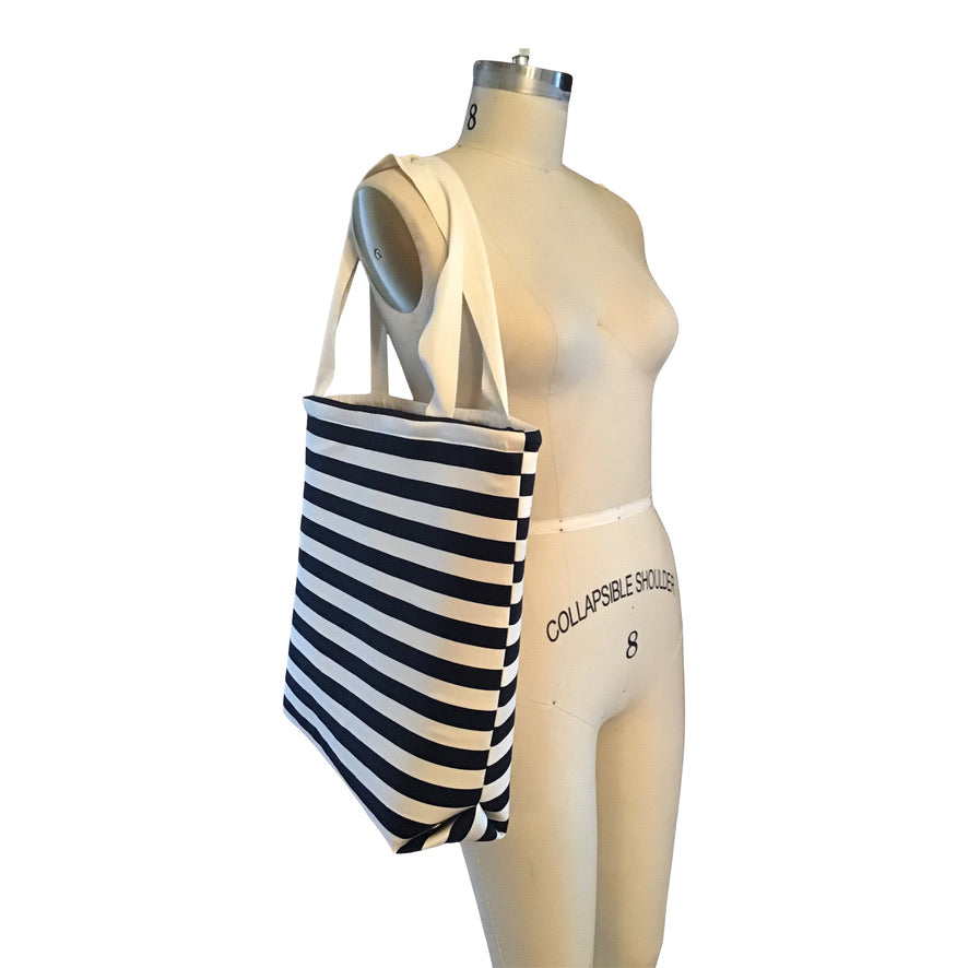 Tote bag in cotton black and white stripe