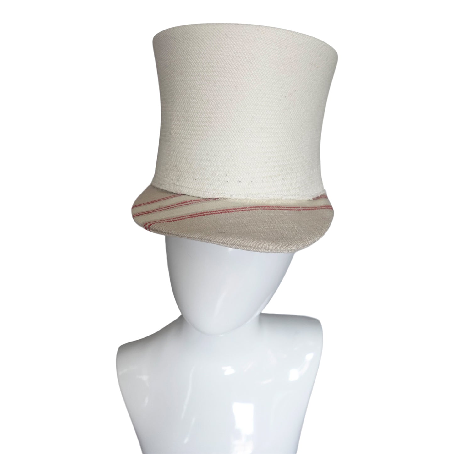 Upcycled panama cap with striped visor