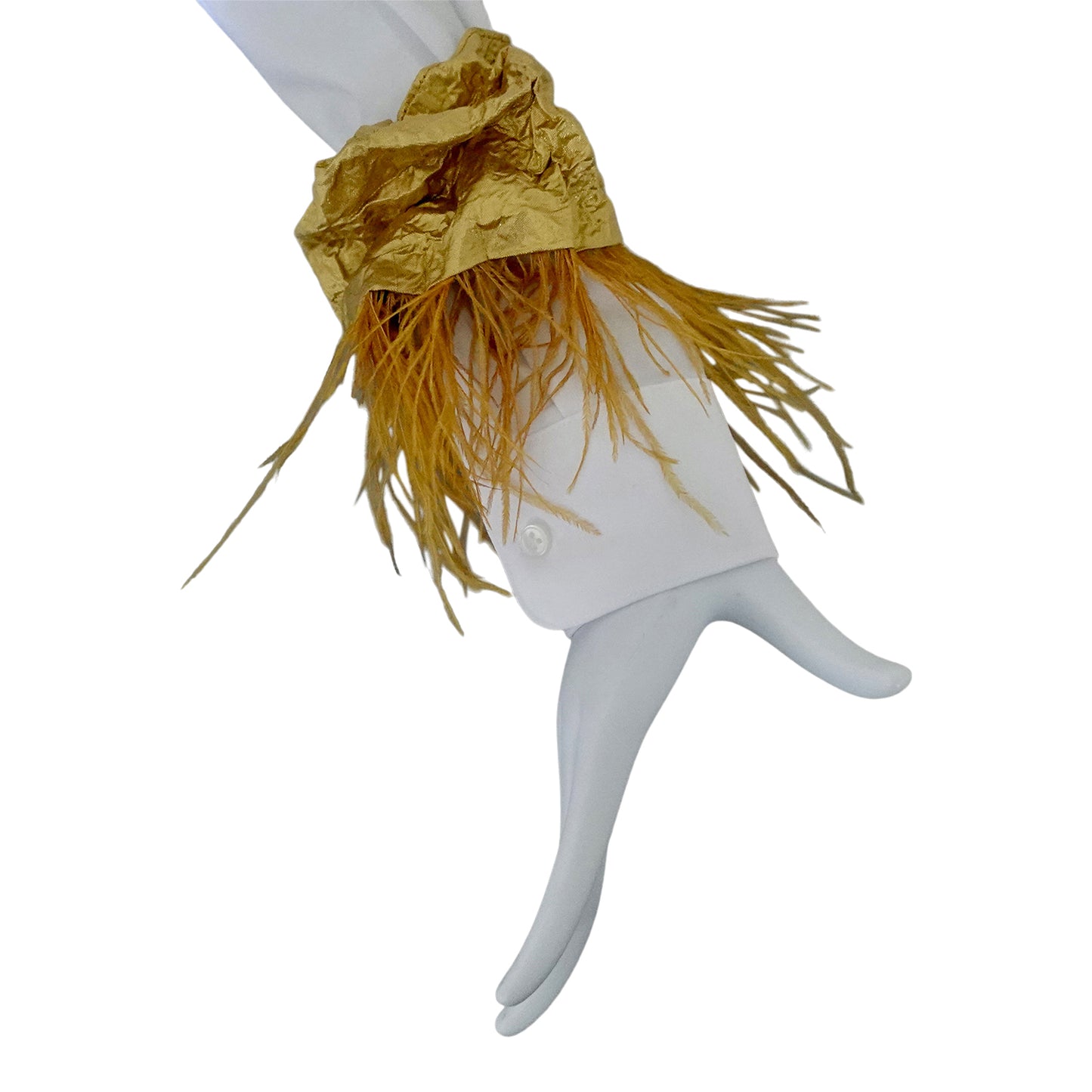 Morphy Metallic Gold Silk & Feather Wrist Cuff set of 2