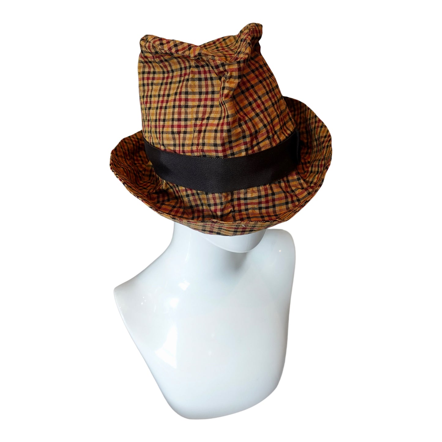Morphy Moldable Plaid  Deep Cuff Trilby Fedora Mustard