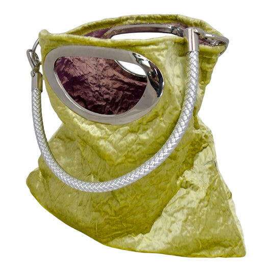 Morphy Citrus Silk/ Rayon Velvet & Silk Oval Handle Clutch Bag With Strap