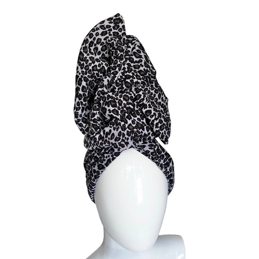 Cotton terry  in grey/ black leopard print