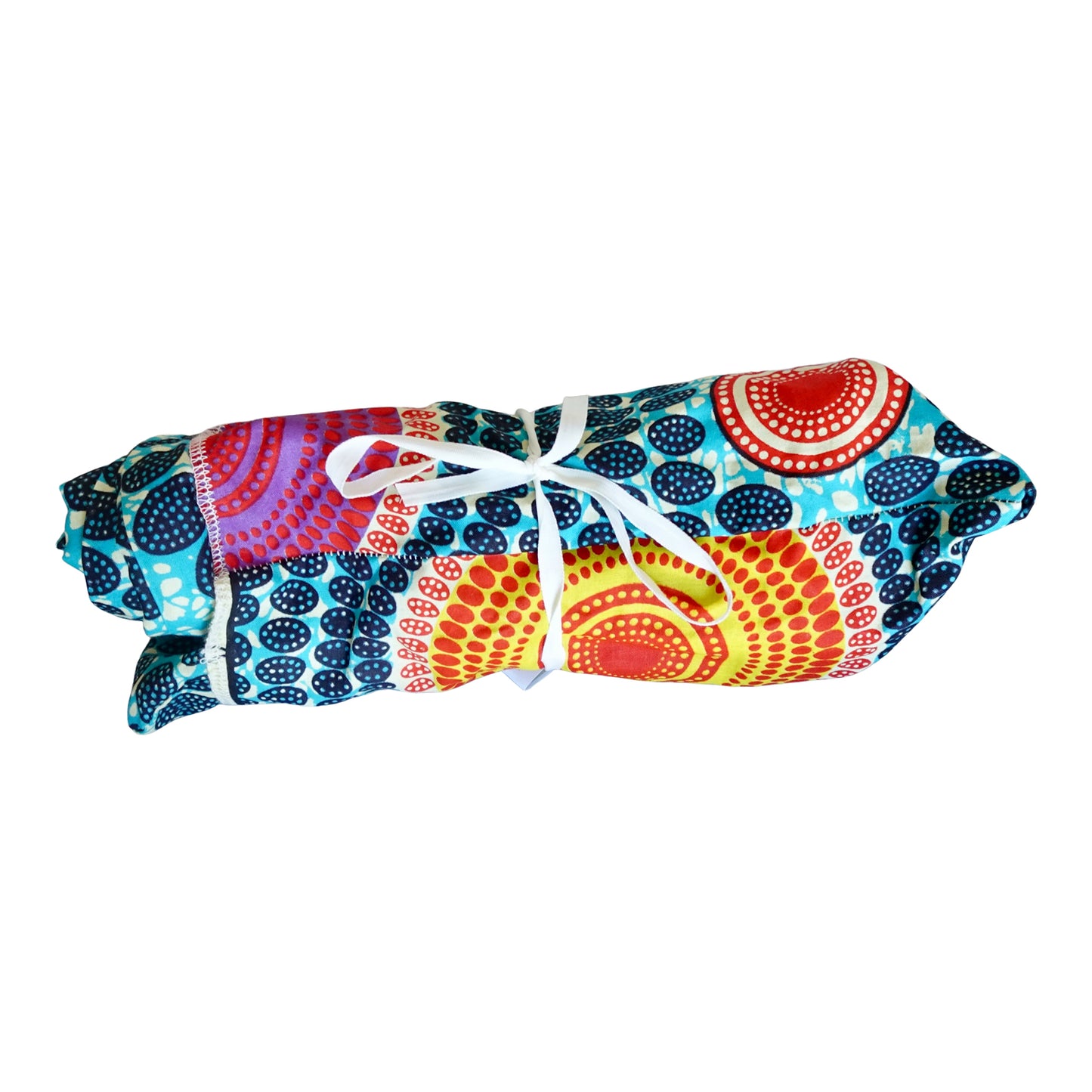 Twisturban® Turban in batik blue with orange and purple starburst bright print cotton