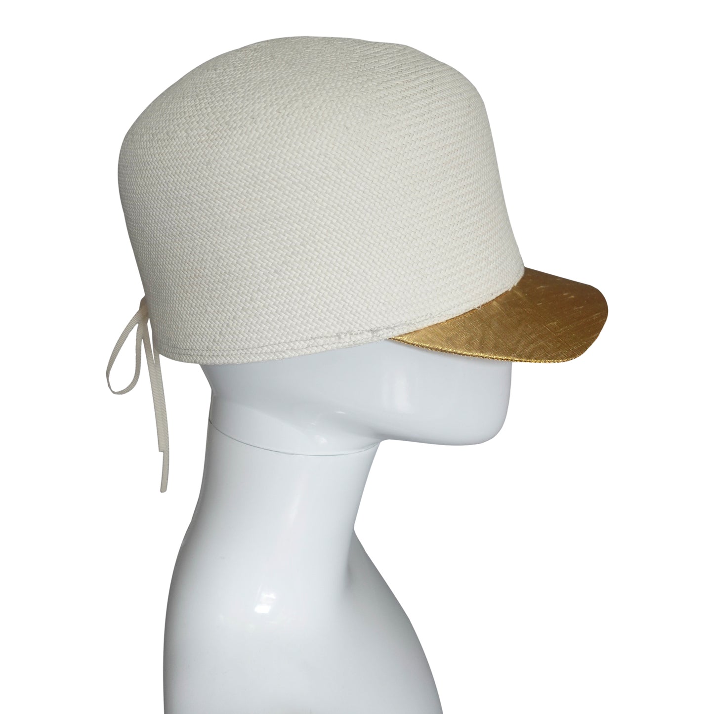 Upcycled panama cap with gold silk visor