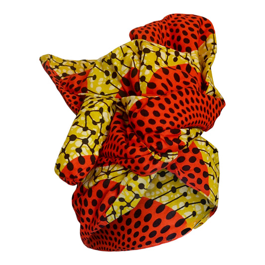 Twisturban® Turban in batik yellow with orange starburst bright print cotton