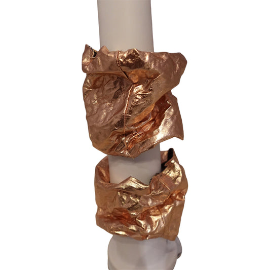 Morphy Metallic Copper Linen  & Plaid  Silk Wrist Cuff set of 2