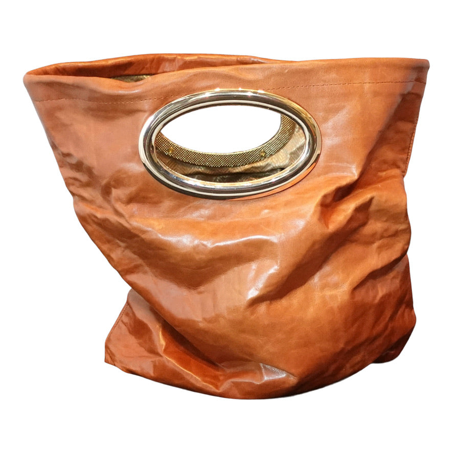 Morphy Cognac Leather Clutch Bag With Gold Handle