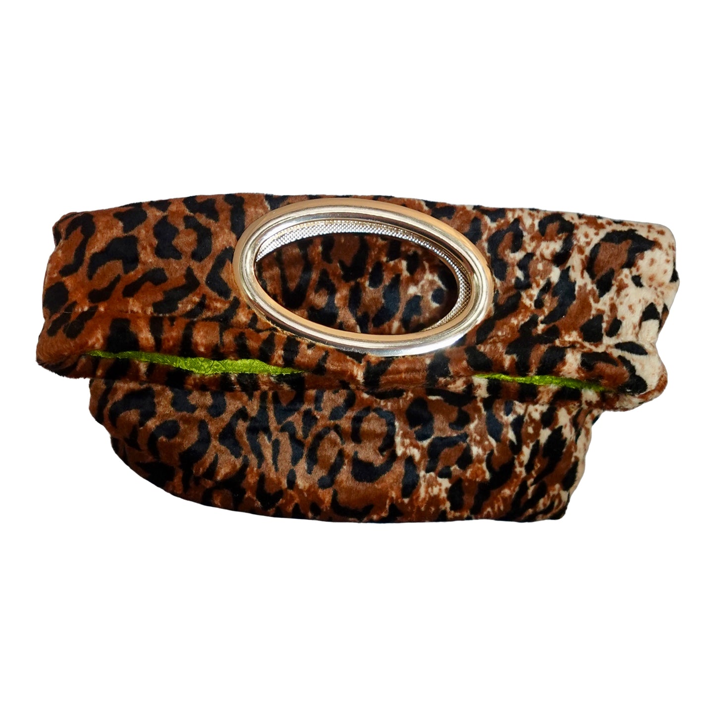 Morphy Leopard Print Velvet & Silk Gold Handle Bag