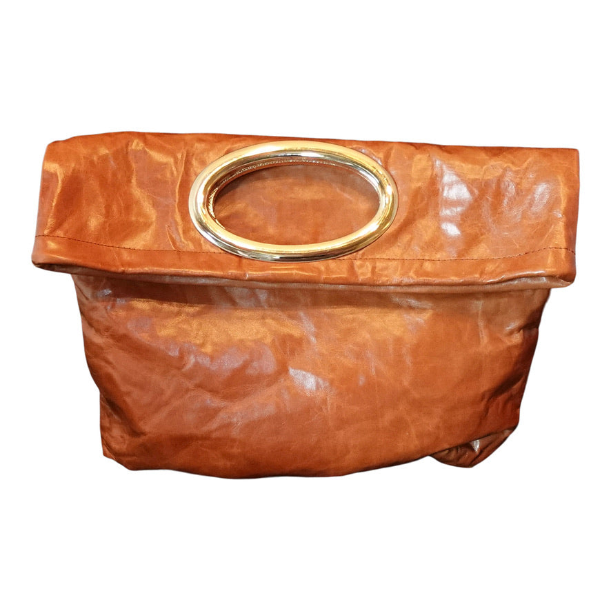 Morphy Cognac Leather Clutch Bag With Gold Handle