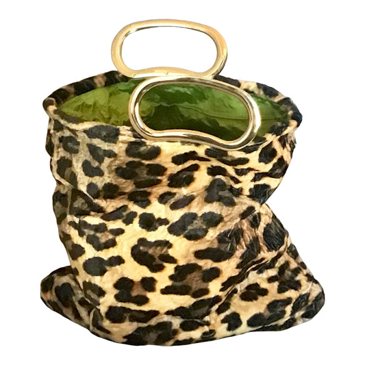 Morphy Leopard Print Velvet & Silk Gold Handle Bag