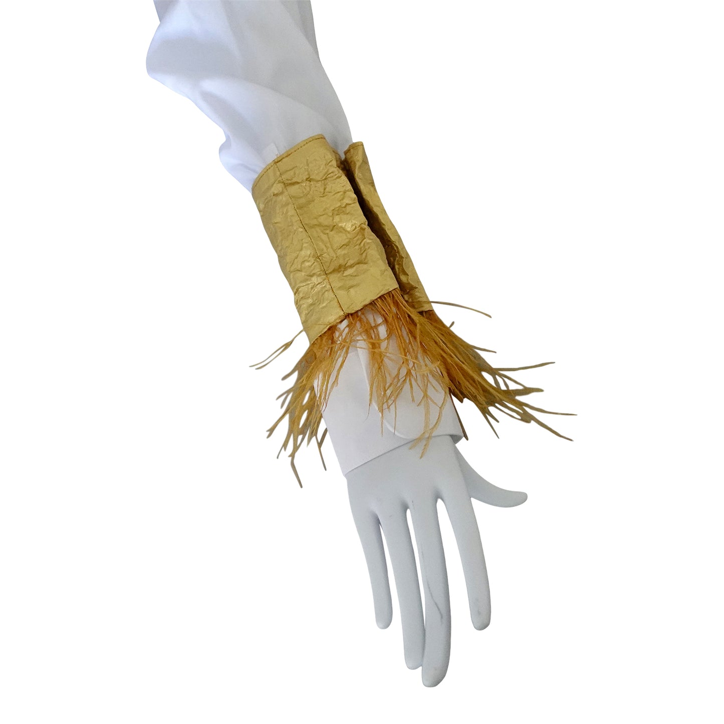 Morphy Metallic Gold Silk & Feather Wrist Cuff set of 2