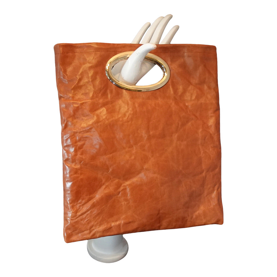 Morphy Cognac Leather Clutch Bag With Gold Handle
