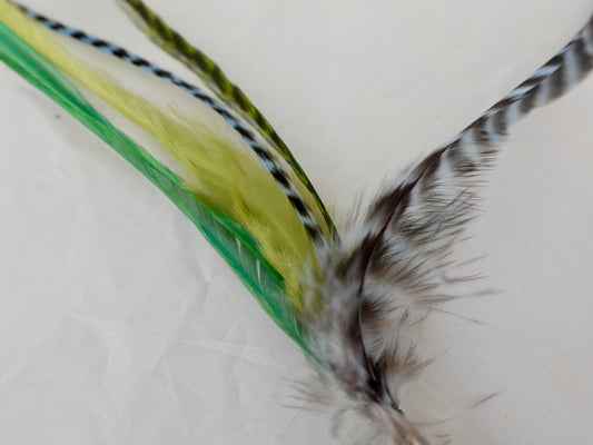 Feather clip in greens and blues on silver, medium sized