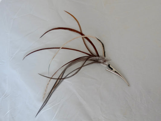 Feather clip in Thin neutrals and rust on silver, medium sized