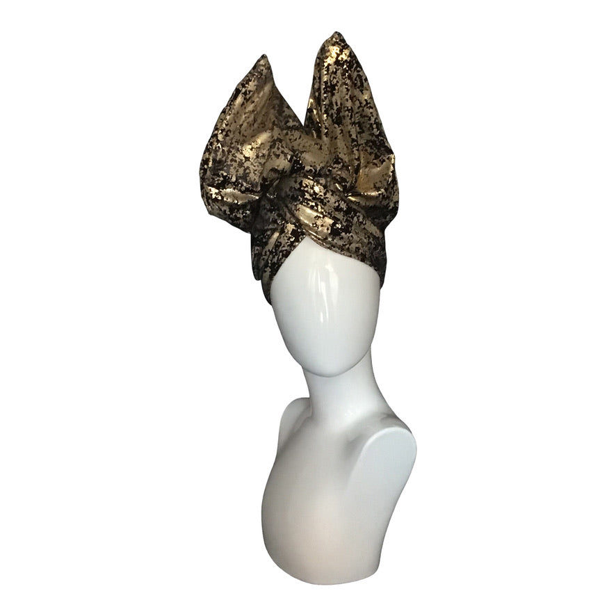 Velvet Twisturban in Black with gold "mica" pattern