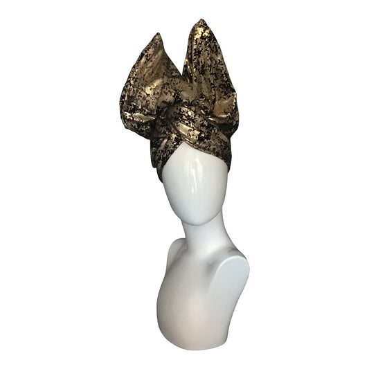 Velvet Twisturban in Black with gold "mica" pattern