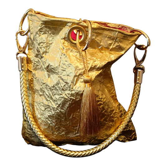 Morphy Metallic Silk Shantung & Silk Handle Clutch Bag With Strap