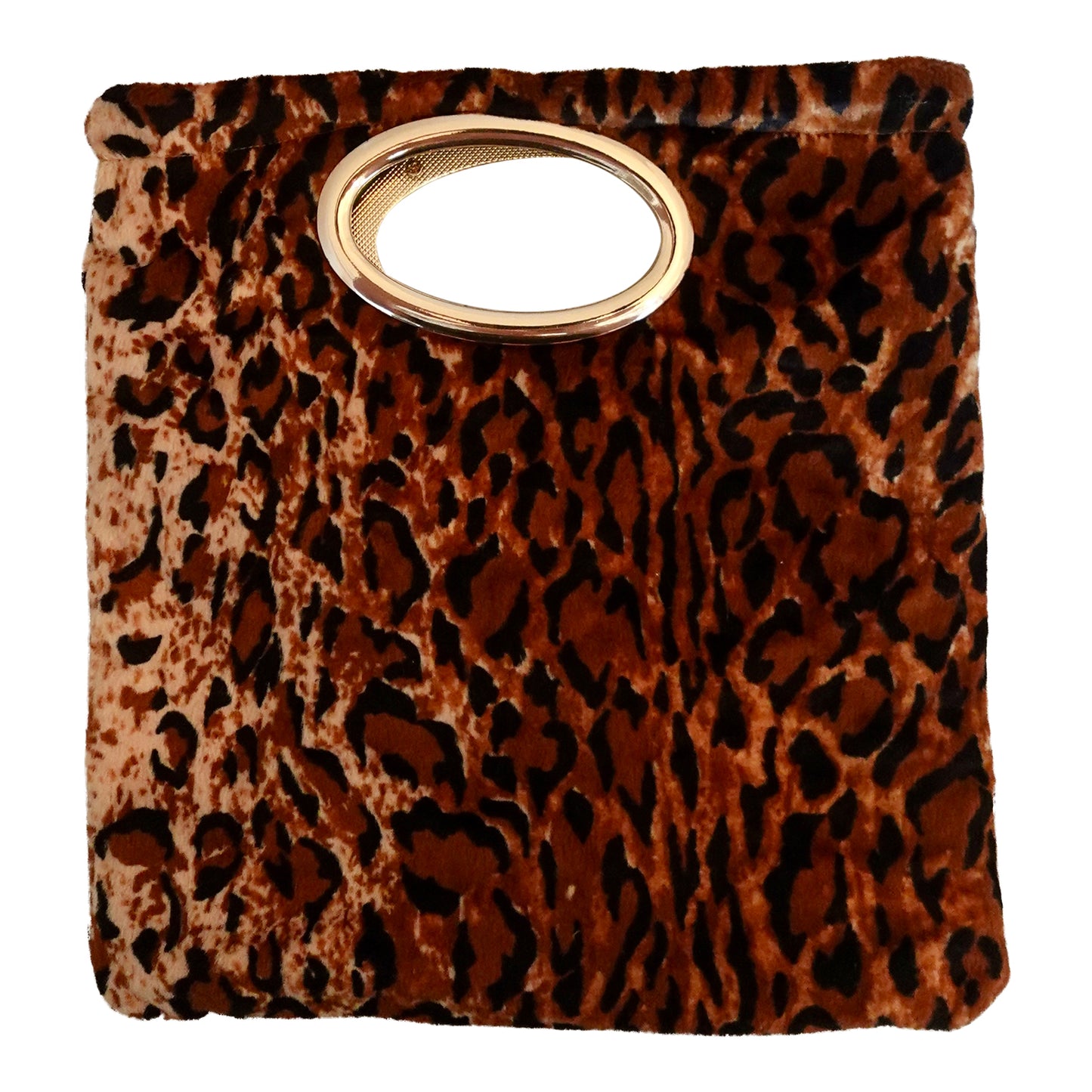 Morphy Leopard Print Velvet & Silk Gold Handle Bag