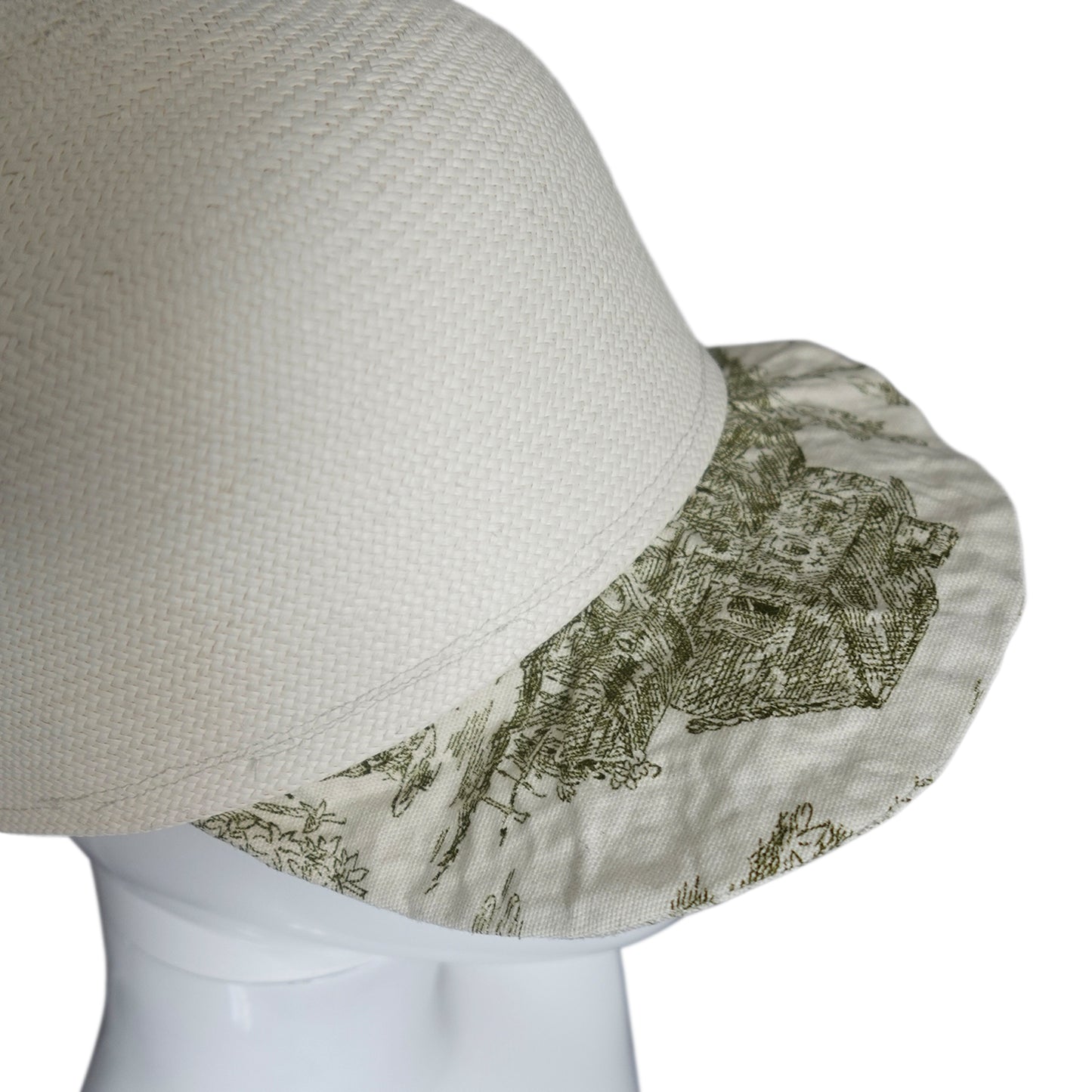 Upcycled panama cap with vintage toile  visor