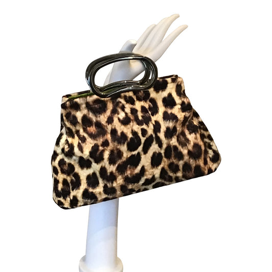 Morphy Leopard print small Velvet & Silk Handle  Bag