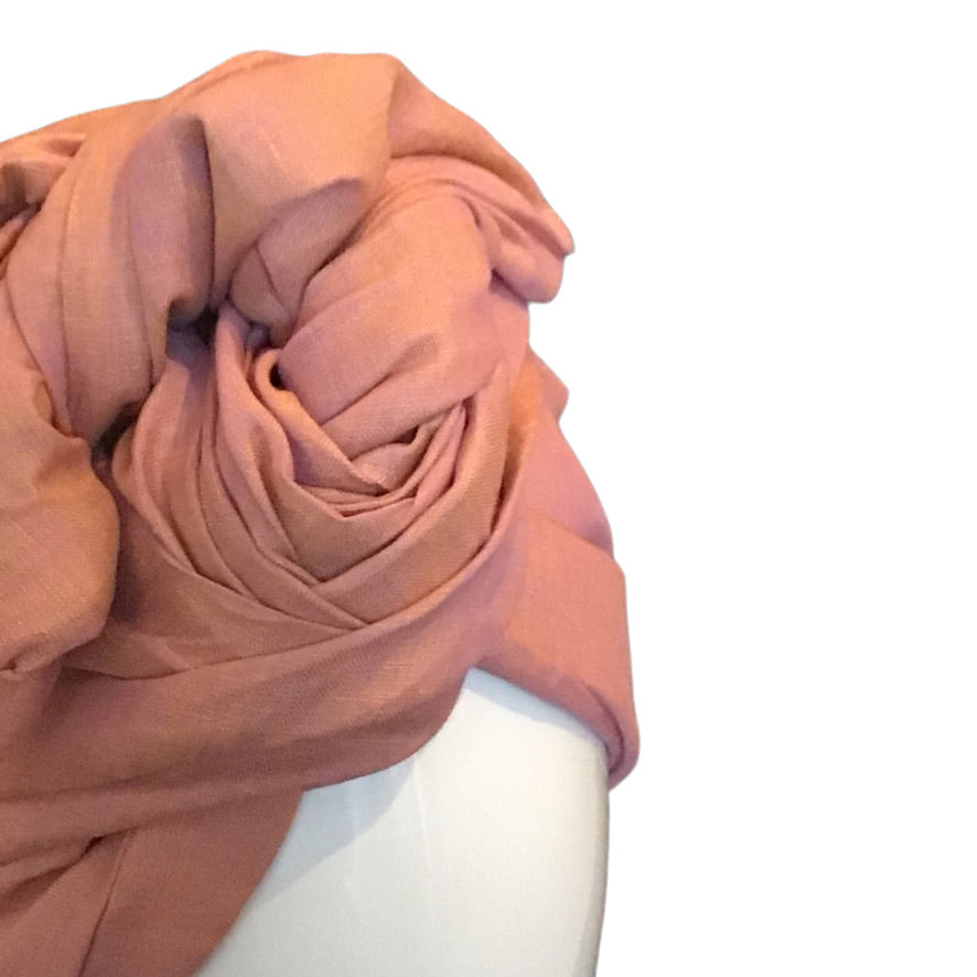 Linen Twisturban® Turban in yarn dye peach with gold