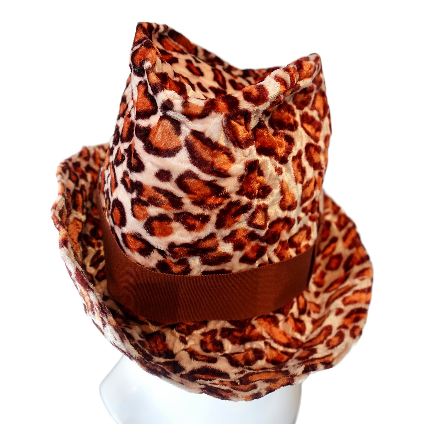 Morphy Moldable Leopard Velvet Deep Cuff Trilby Fedora