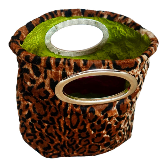 Morphy Leopard Print Velvet & Silk Gold Handle Bag