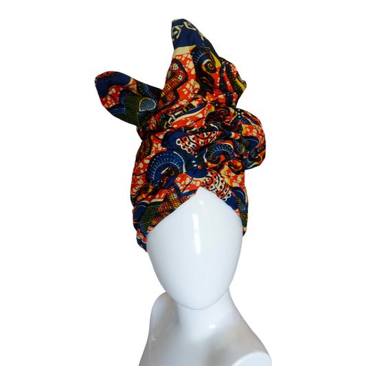 Twisturban® Turban in batik multi color abstract print cotton