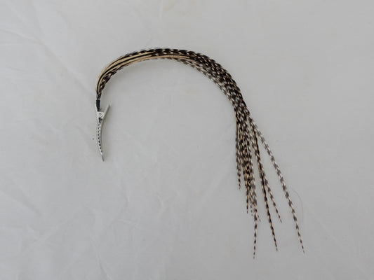 Feather clip in charcoal and white on silver, small size