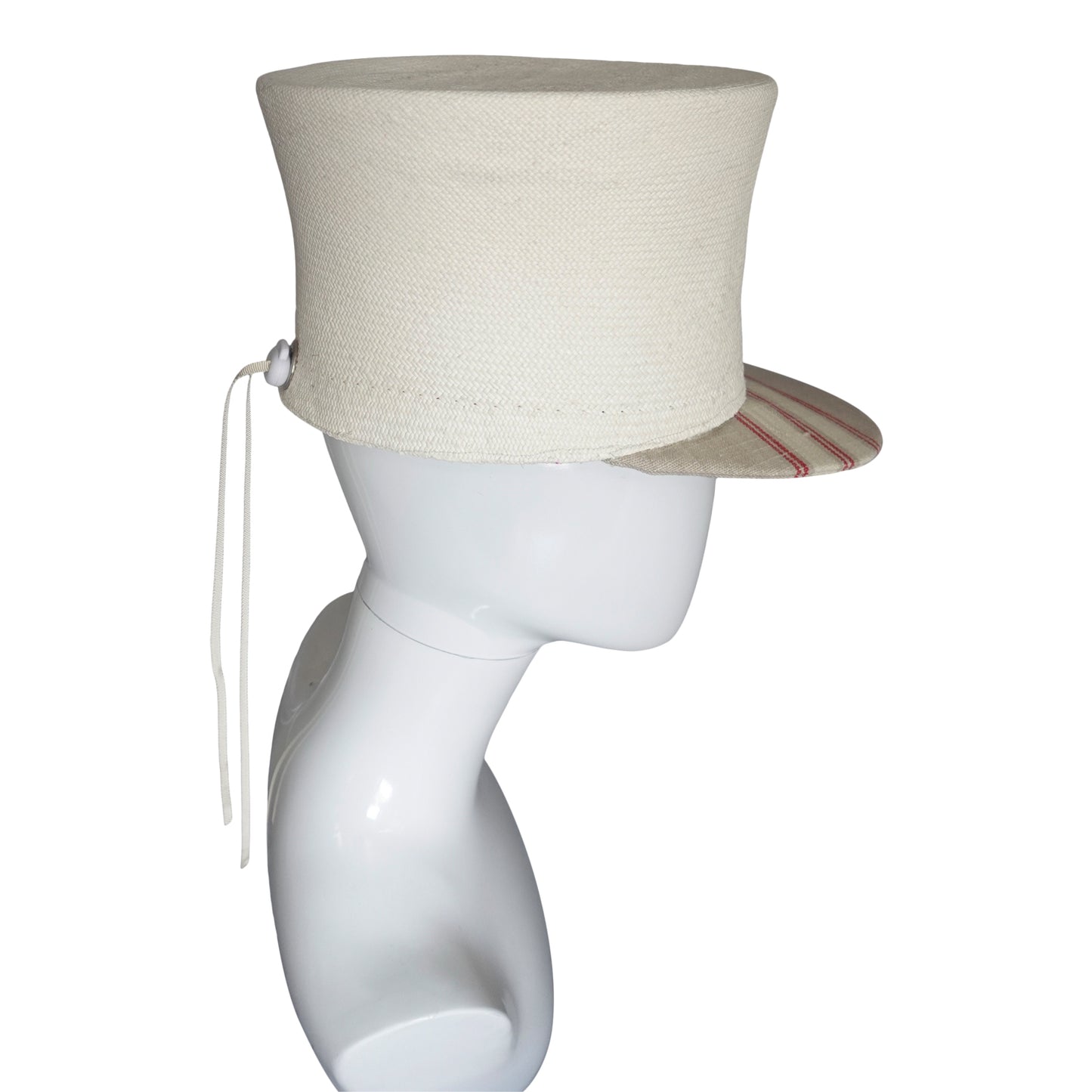 Upcycled panama cap with striped visor