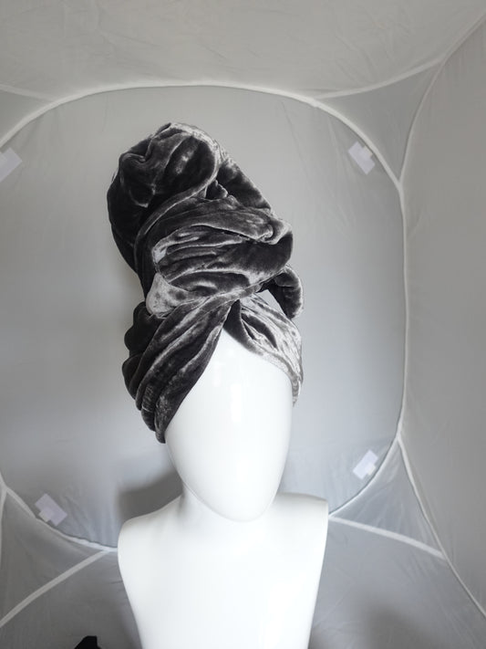 Twisturban in Charcoal rich rayon/ silk velvet -sample