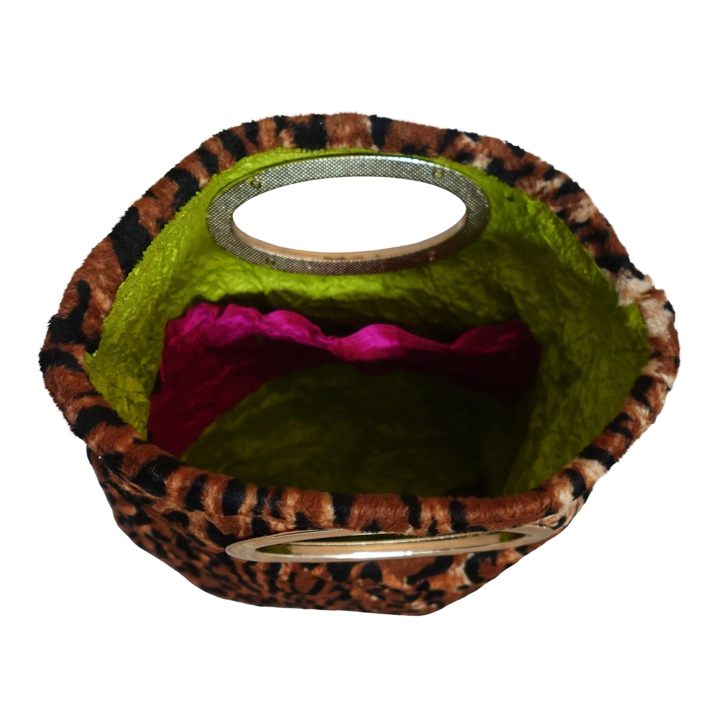 Morphy Leopard Print Velvet & Silk Gold Handle Bag