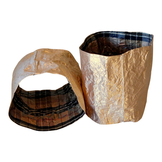 Morphy Metallic Lt Gold Silk & Plaid  Silk Wrist Cuff set of 2