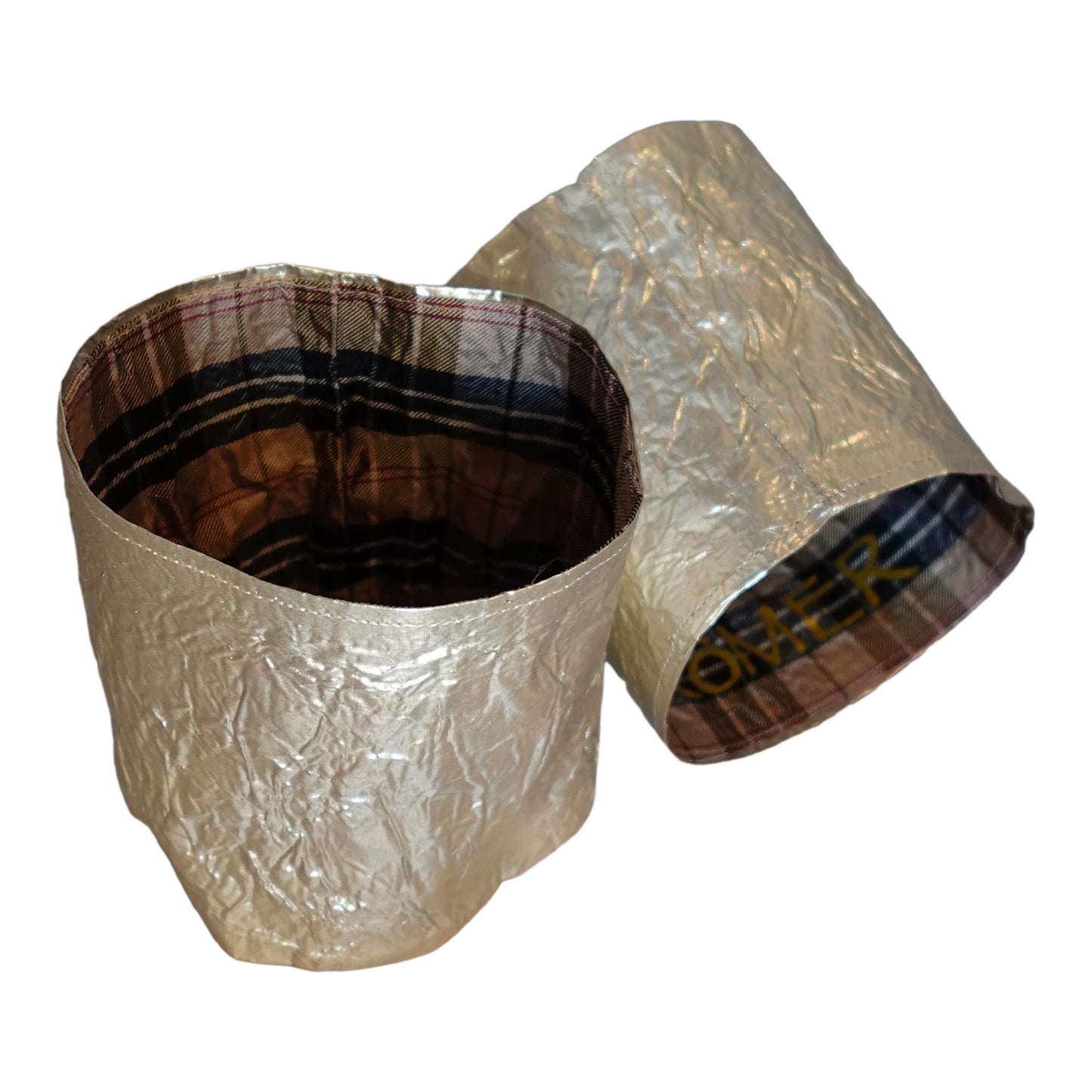 Morphy Metallic White Gold Silk & Plaid  Silk Wrist Cuff set of 2