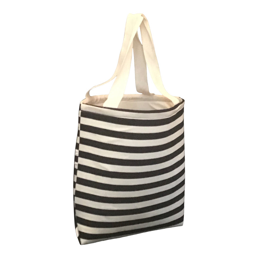 Tote bag in cotton black and white stripe