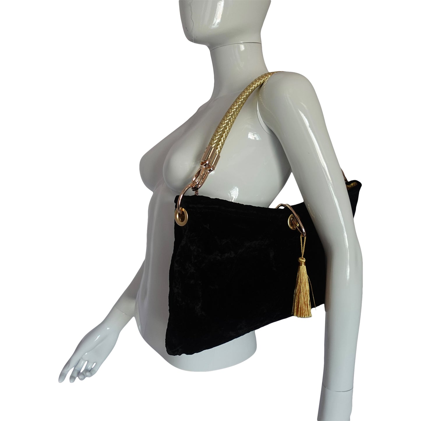 Morphy Velvet "Scoop" Bag With  Multi Convertible Handles & Silk Lining & Center Tassel