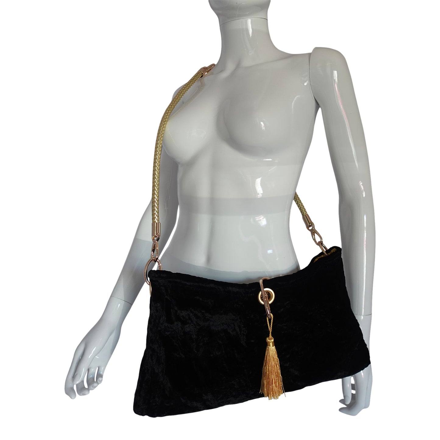 Morphy Velvet "Scoop" Bag With  Multi Convertible Handles & Silk Lining & Center Tassel