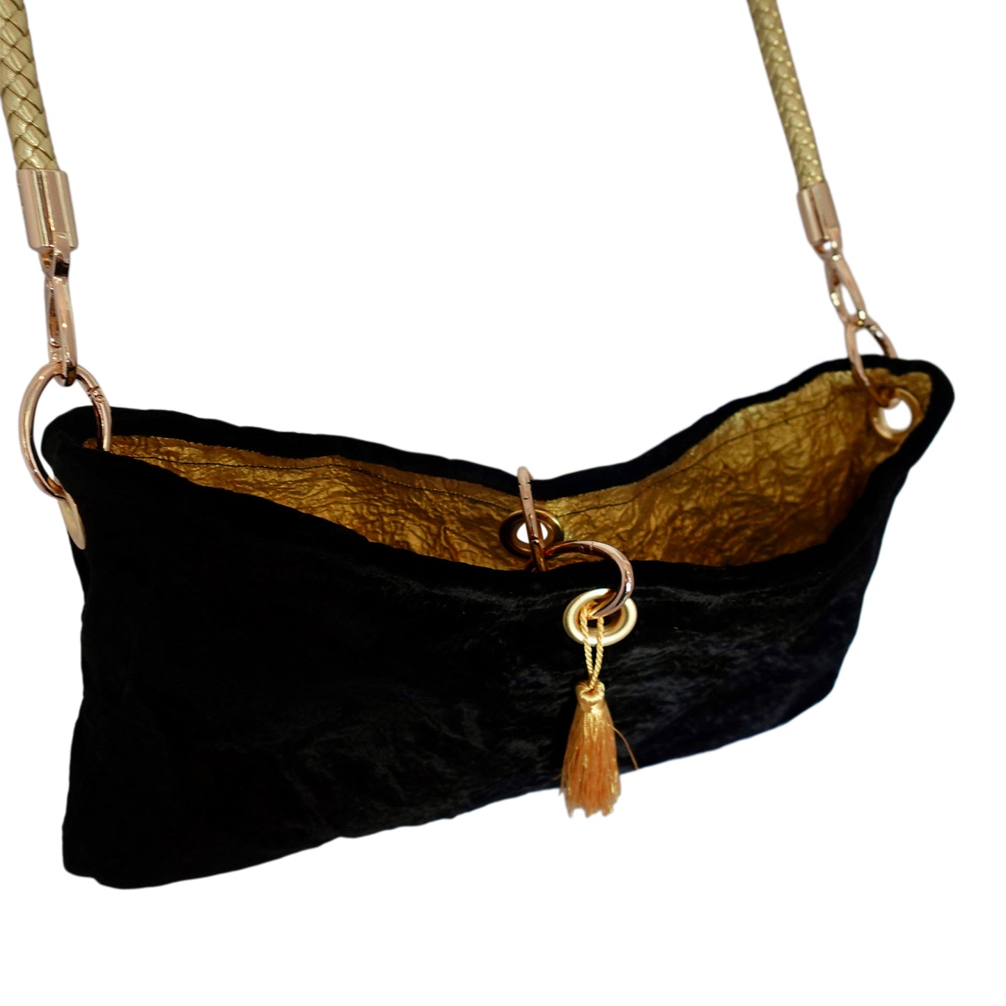 Morphy Velvet "Scoop" Bag With  Multi Convertible Handles & Silk Lining & Center Tassel