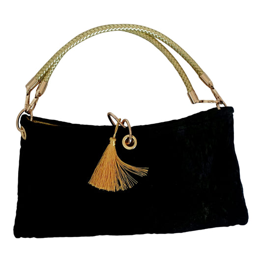 Morphy Velvet "Scoop" Bag With  Multi Convertible Handles & Silk Lining & Center Tassel