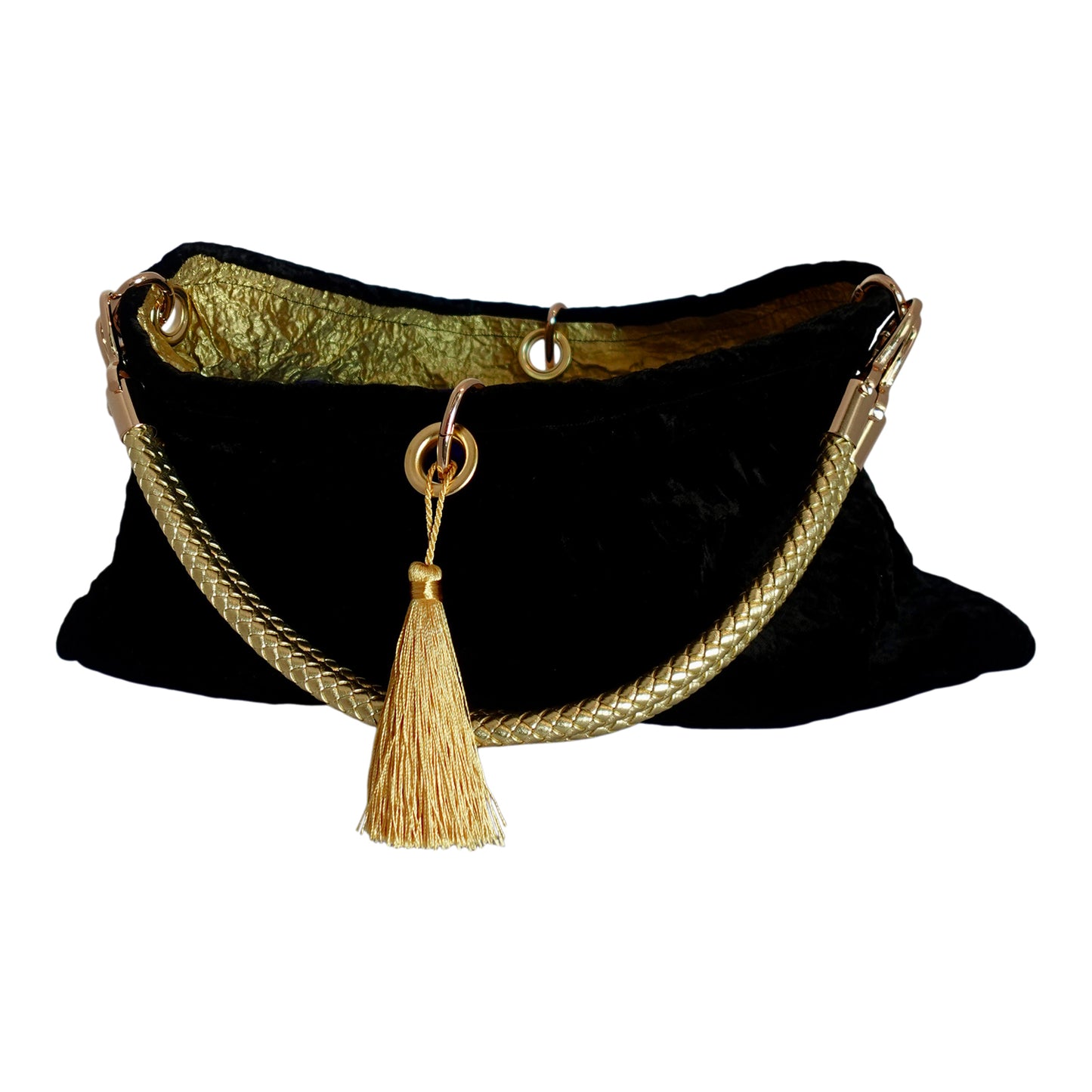 Morphy Velvet "Scoop" Bag With  Multi Convertible Handles & Silk Lining & Center Tassel