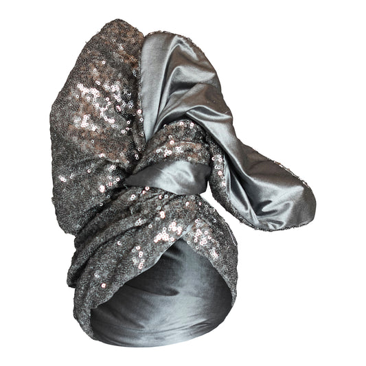 Sequin and shantung silk in Metal