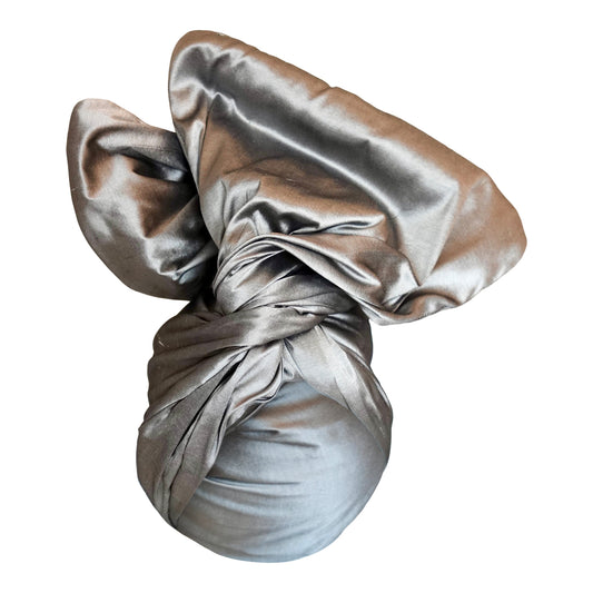 Silk Shantung Twisturban in silver  #106 imperfect