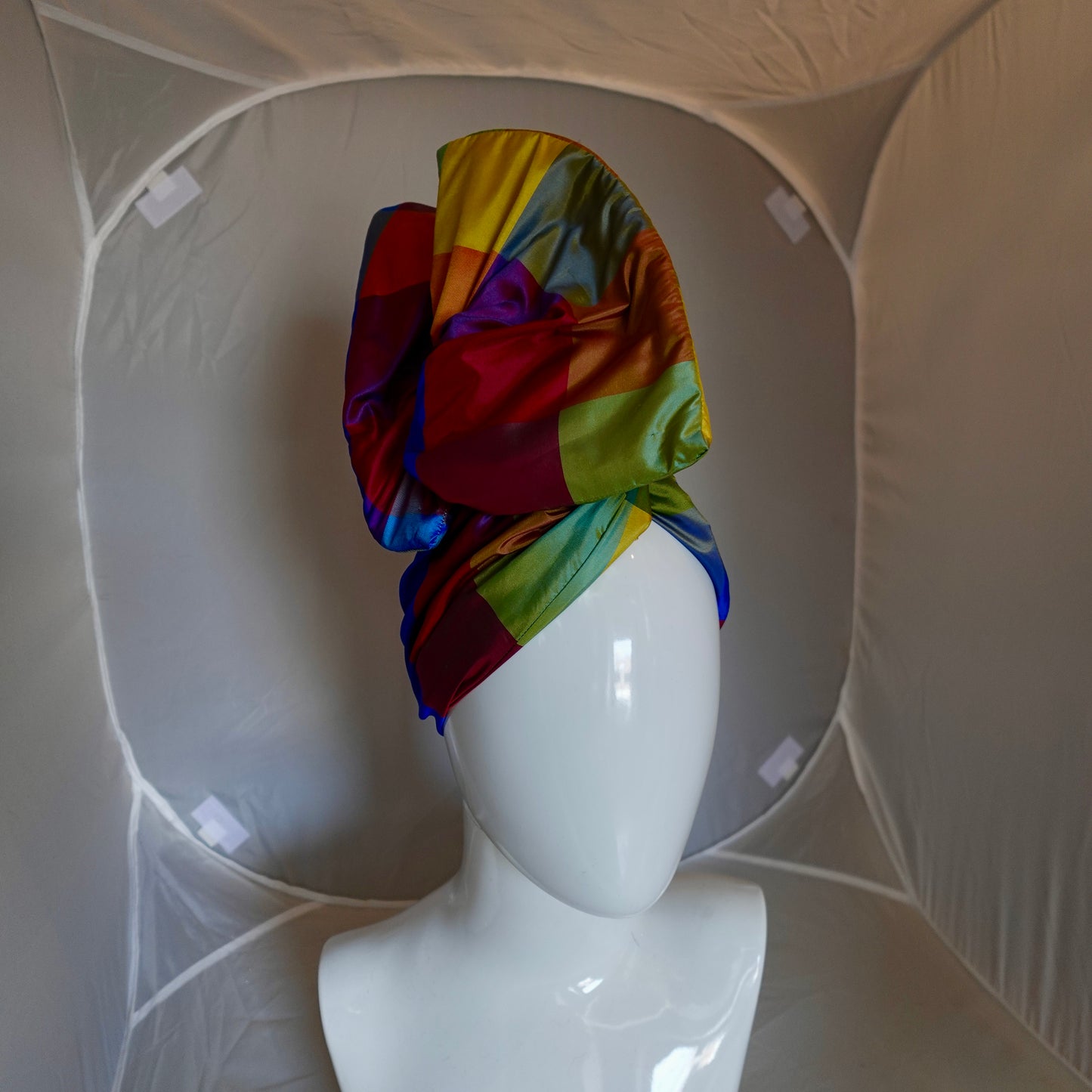 Silk Shantung Twisturban in brightcolor block silk taffeta