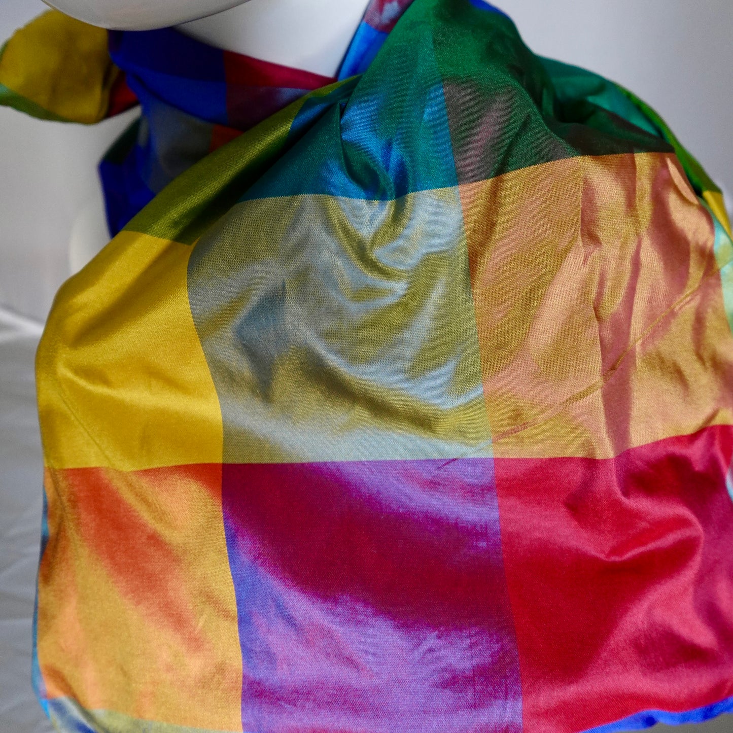 Silk Shantung Twisturban in brightcolor block silk taffeta