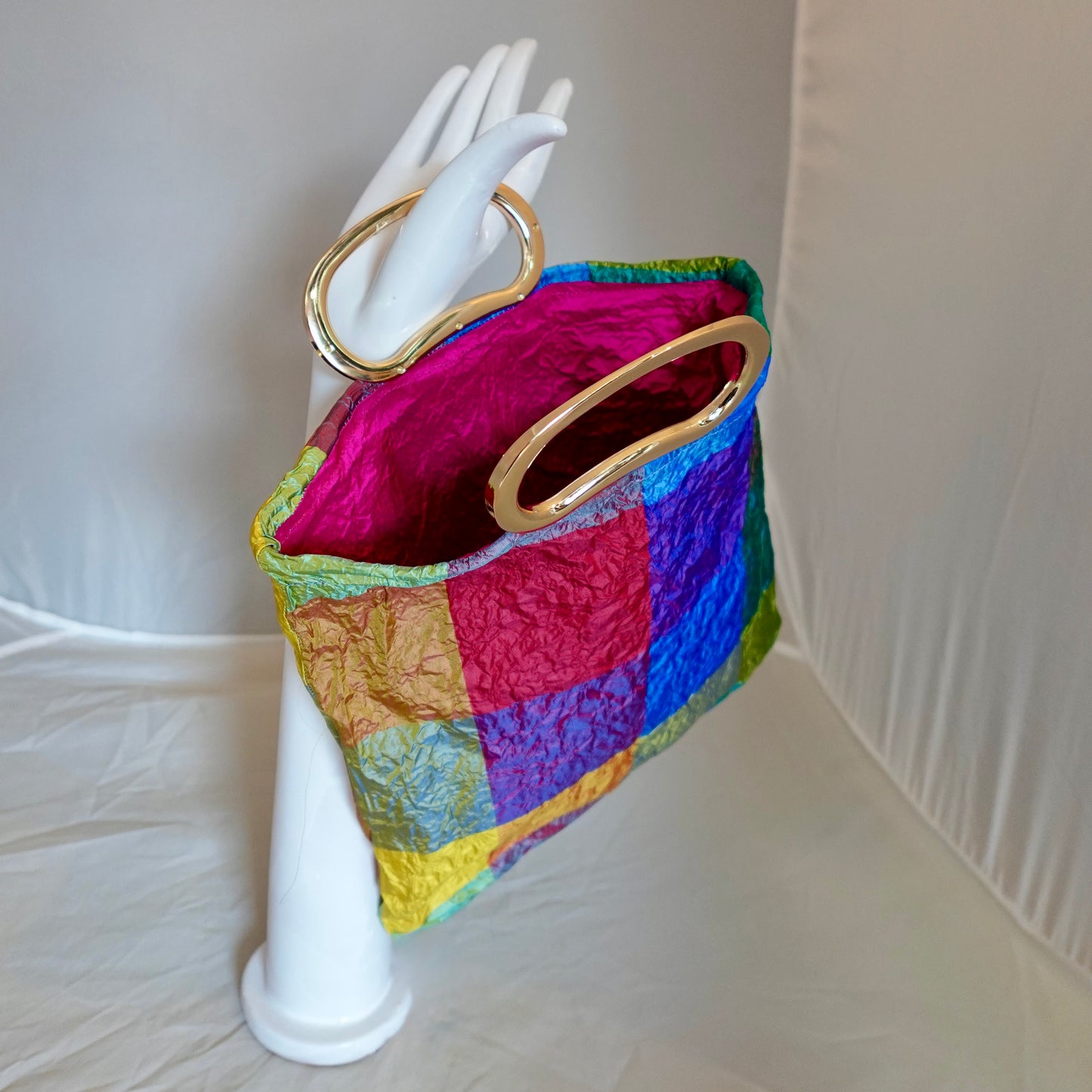 Morphy Color Block Silk Taffeta Gold Handle Bag