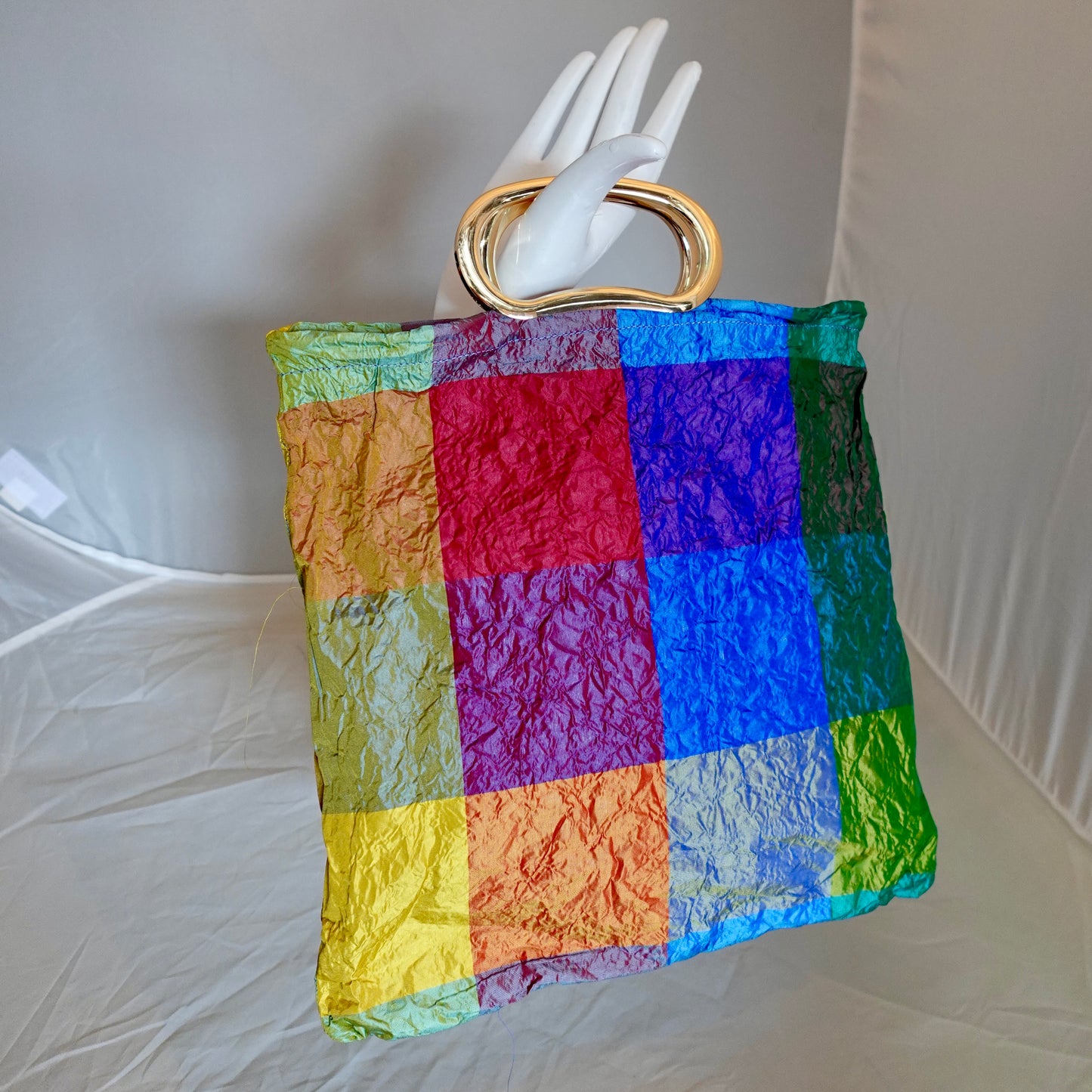 Morphy Color Block Silk Taffeta Gold Handle Bag