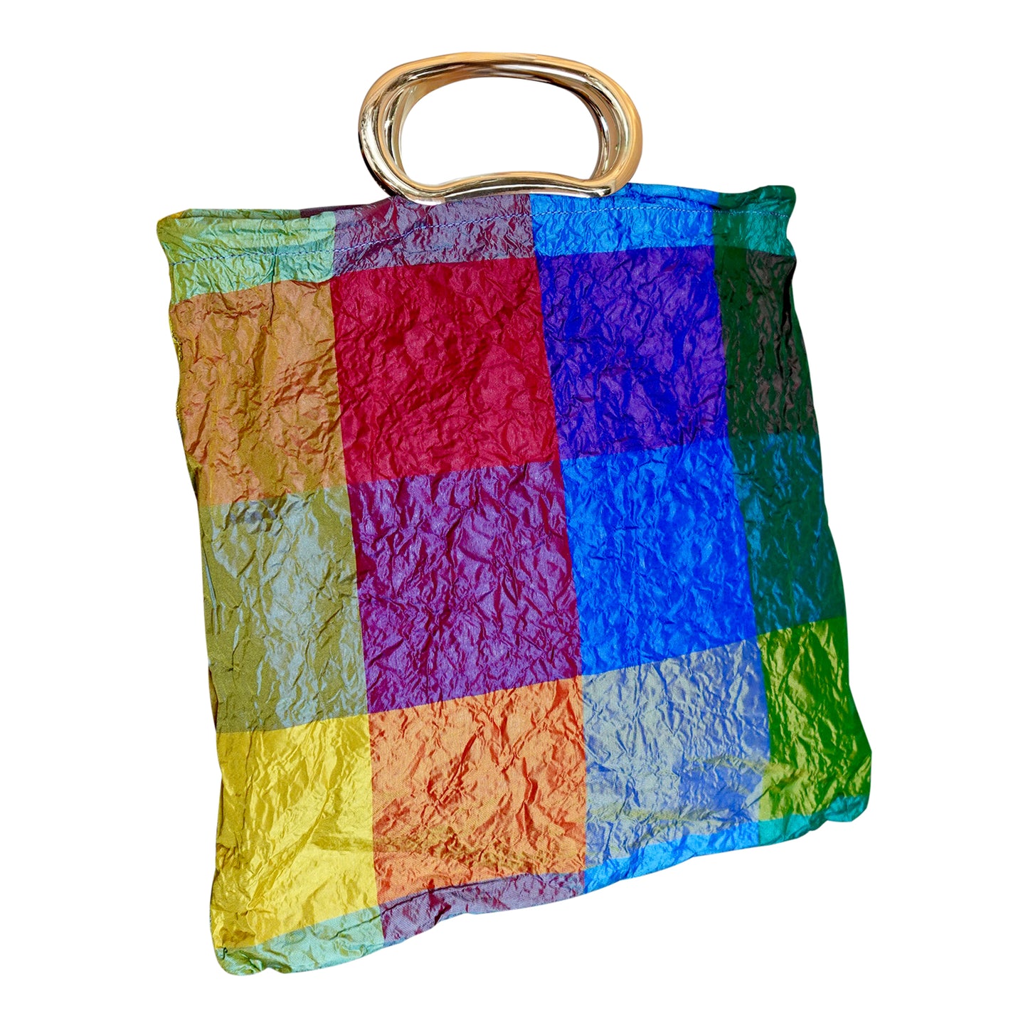 Morphy Color Block Silk Taffeta Gold Handle Bag