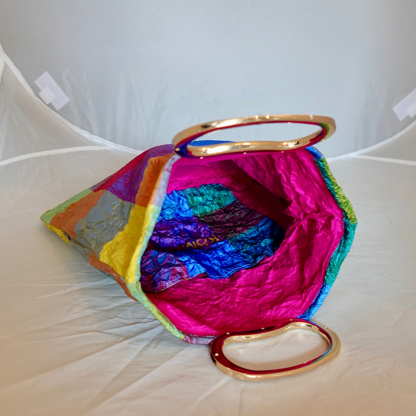 Morphy Color Block Silk Taffeta Gold Handle Bag