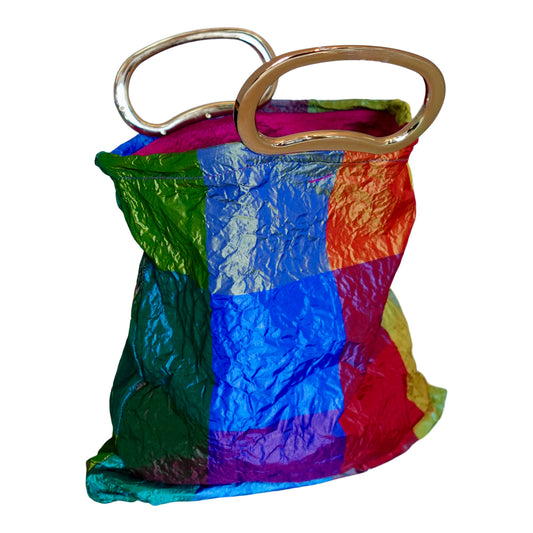 Morphy Color Block Silk Taffeta Gold Handle Bag